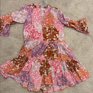 Sea Luster Bohemian summer Floral Patchwork Dress in Pink and Orange